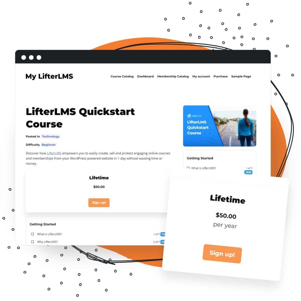 LifterLMS Course Access Plan with Button to Check Out and Pay by Credit Card Via Stripe Gateway