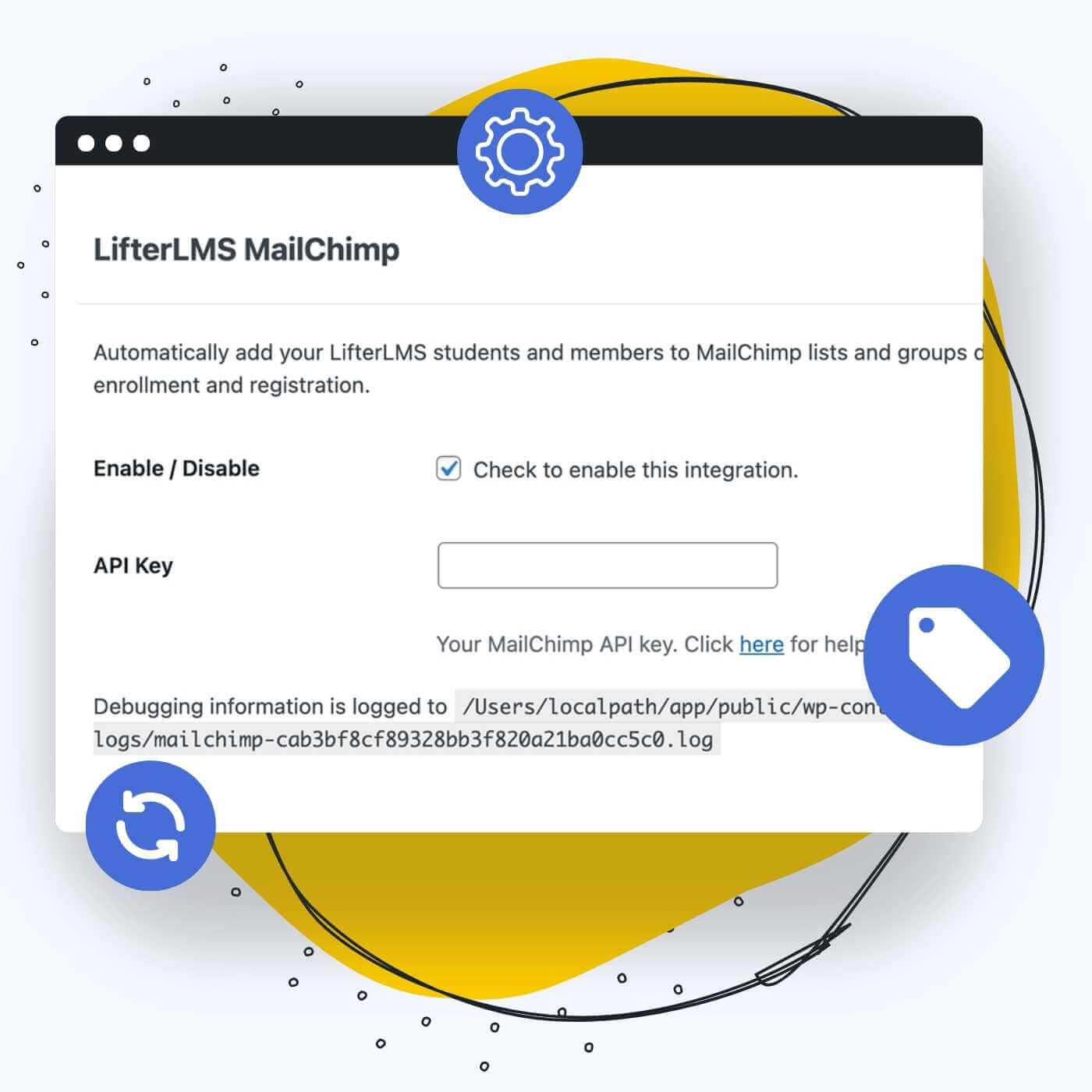 Screenshot of the Mailchimp settings to connect API keys for the LifterLMS Integration