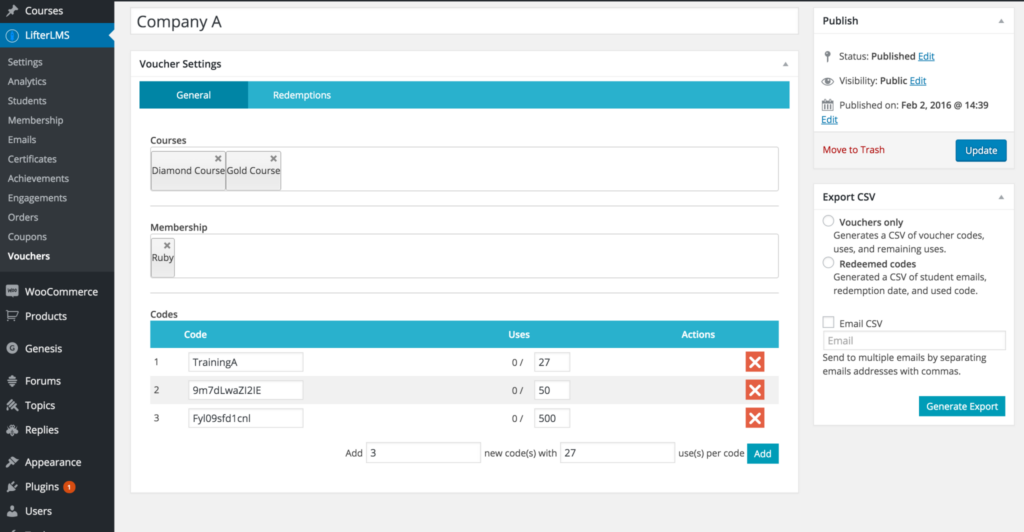 LifterLMS Activation Code System