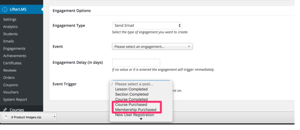 LifterLMS Course and Membership Engagement Trigger