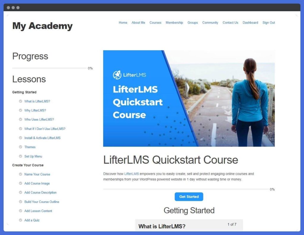 Screenshot of the Single Course page in LaunchPad theme with LifterLMS