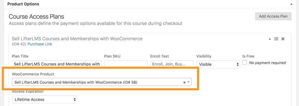 Add WooCommerce product to an access plan