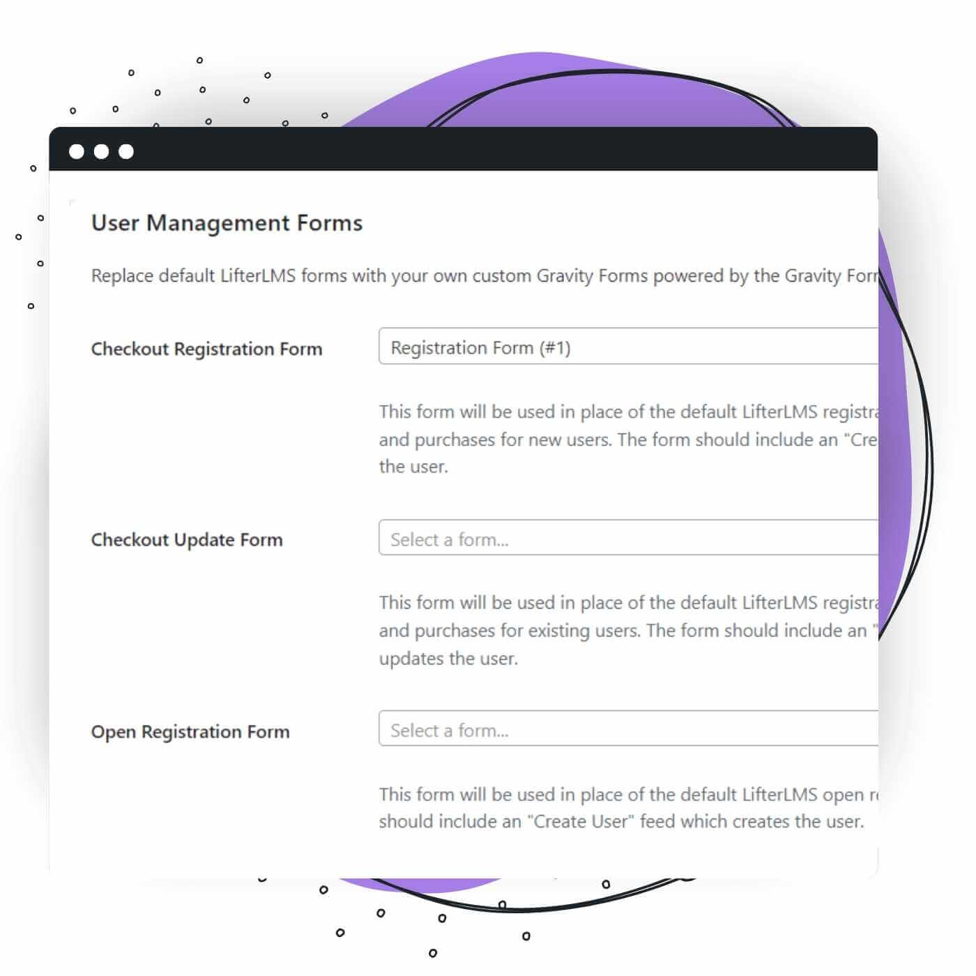 Screenshot of settings for Gravity Forms in LifterLMS