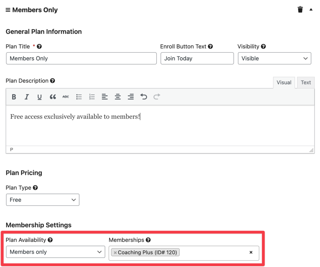 Image of LifterLMS Members Only Pricing Plan Option