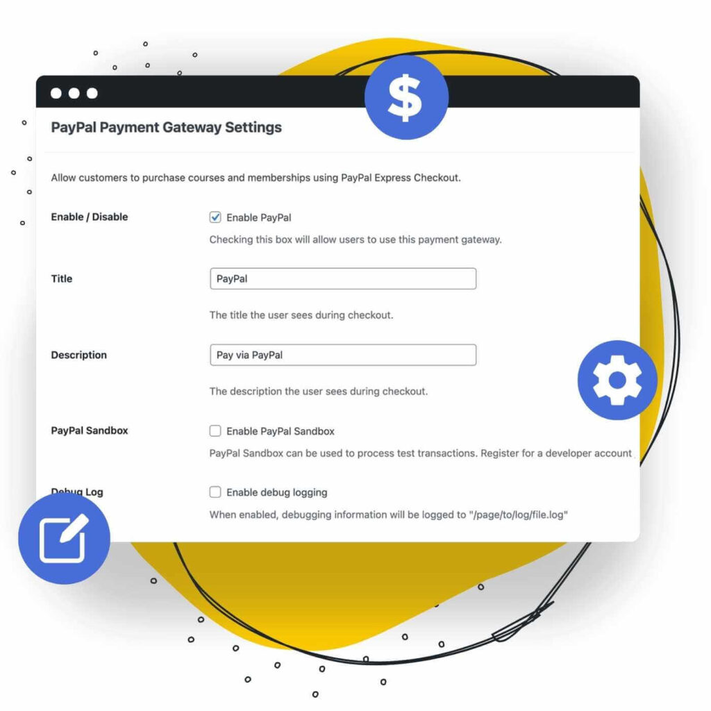 PayPal Gateway settings in the LifterLMS > Settings > Checkout Screen