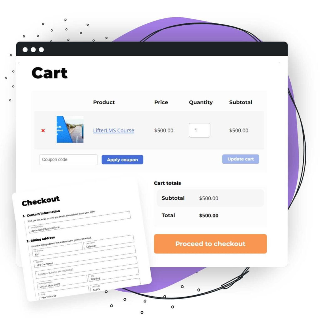 WooCommerce Cart and Checkout screenshot for Course and Membership purchase