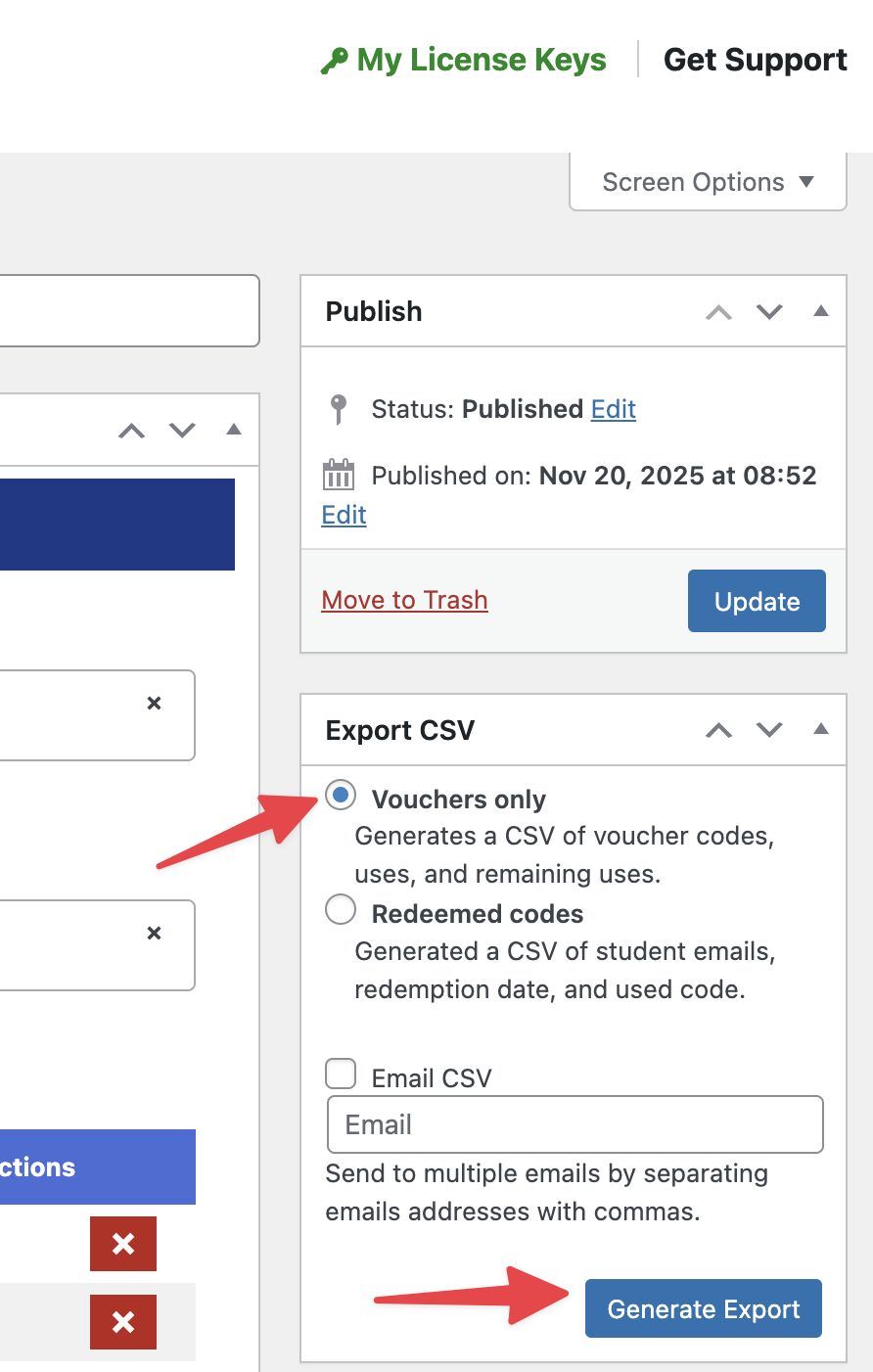 Exporting Voucher Codes