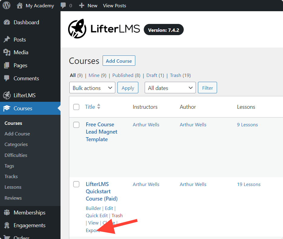 LifterLMS Export Courses