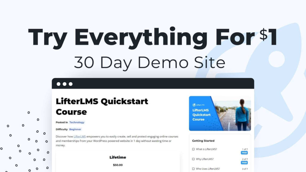 30 Day Demo Site Product Image with Screenshot of Expert Site Template Course