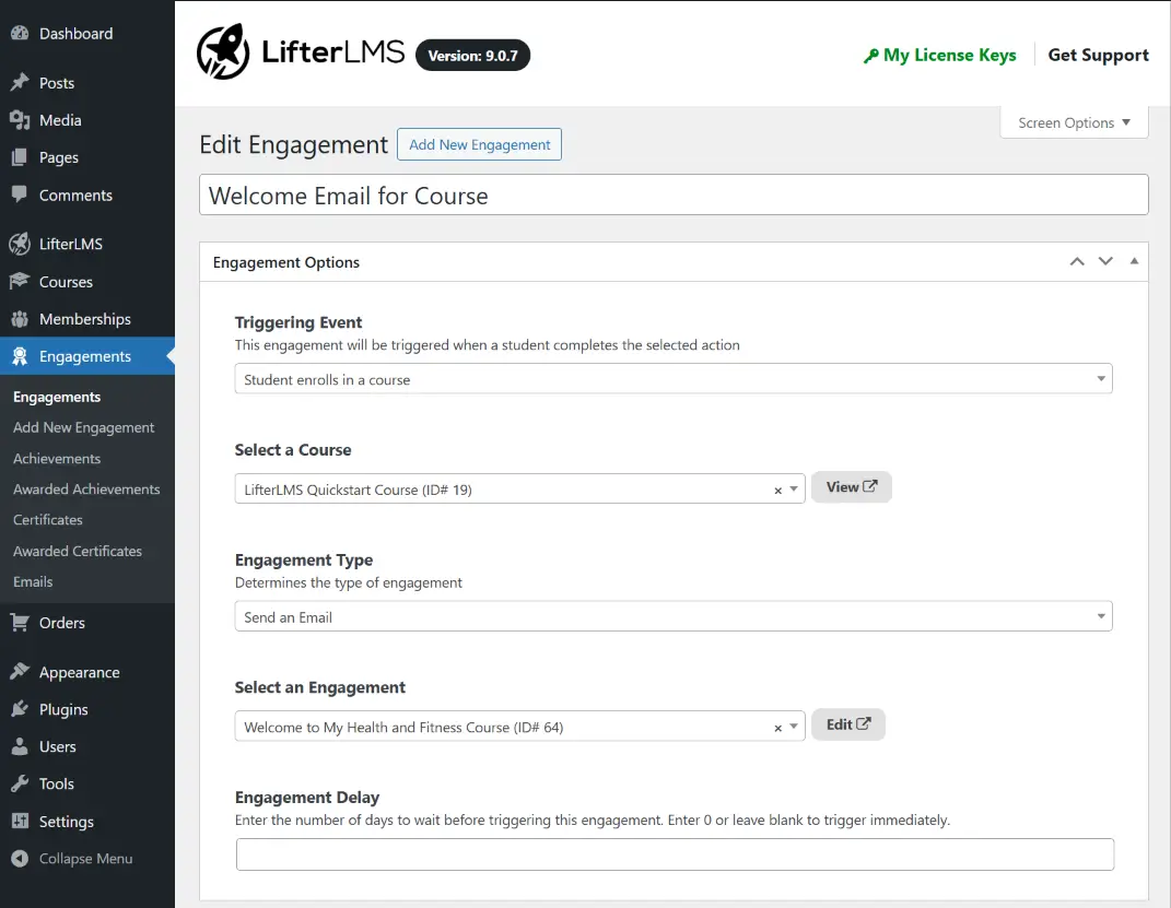 LifterLMS add email engagement