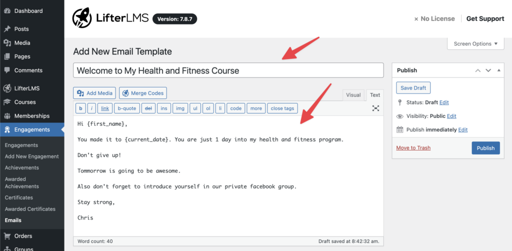 How to Create an Email Engagement - LifterLMS