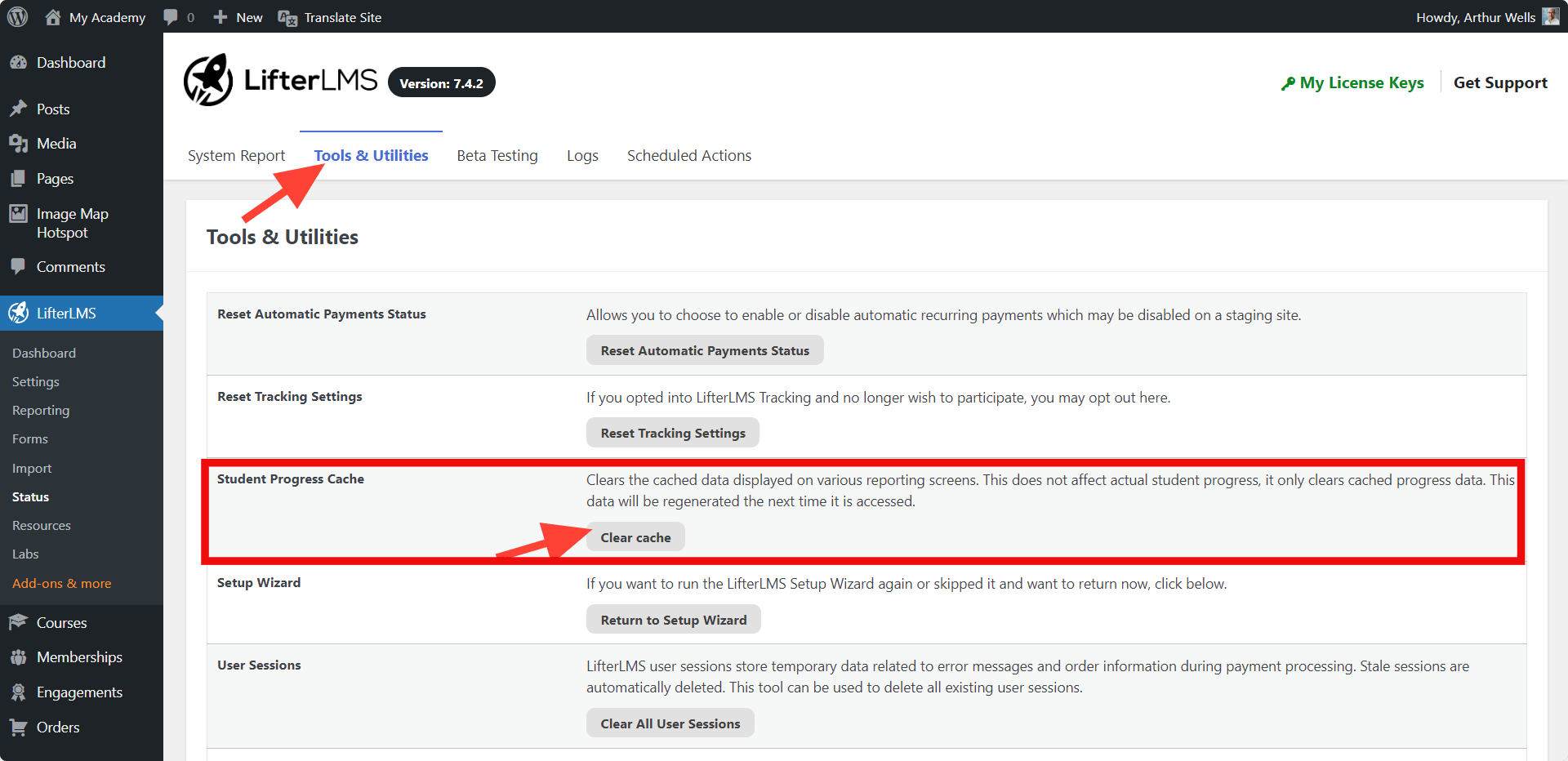 LifterLMS Reset Progress Cache