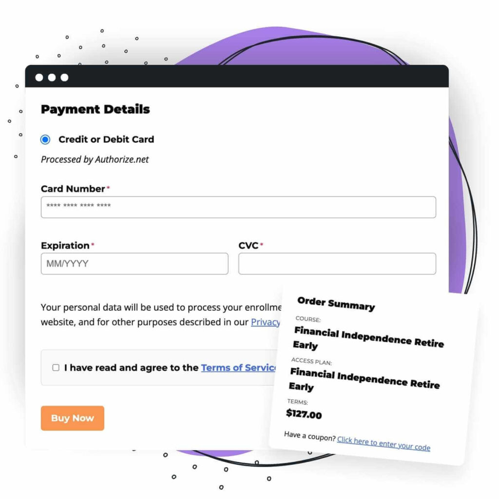 LifterLMS Checkout Page with Credit Card Fields Powered by Authorize.net Gateway