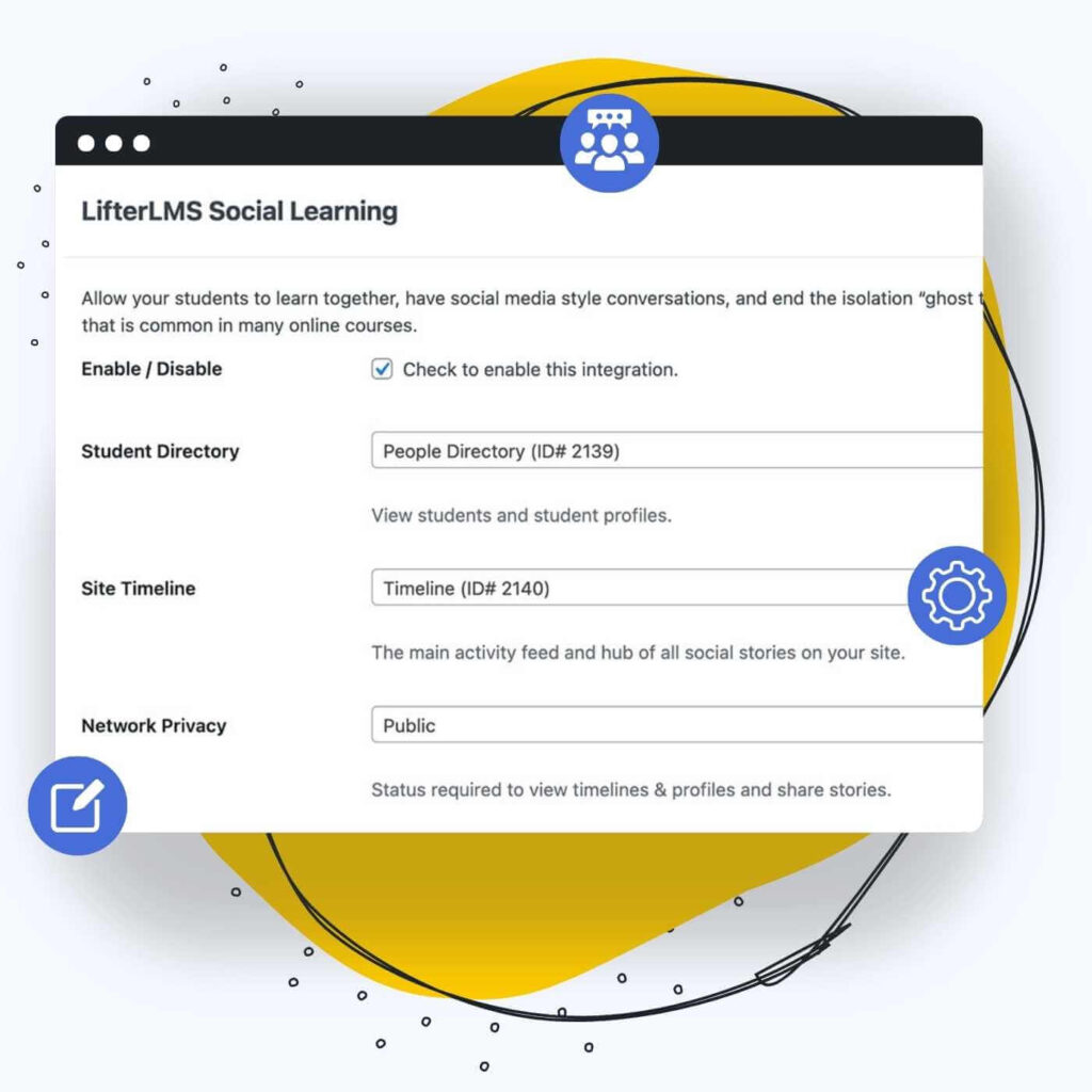 LifterLMS Social Learning Settings in the WordPress Admin