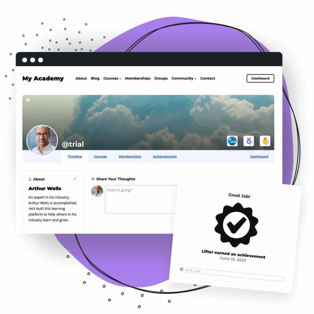LifterLMS Social Learning Individual Profile Page with Timeline Event