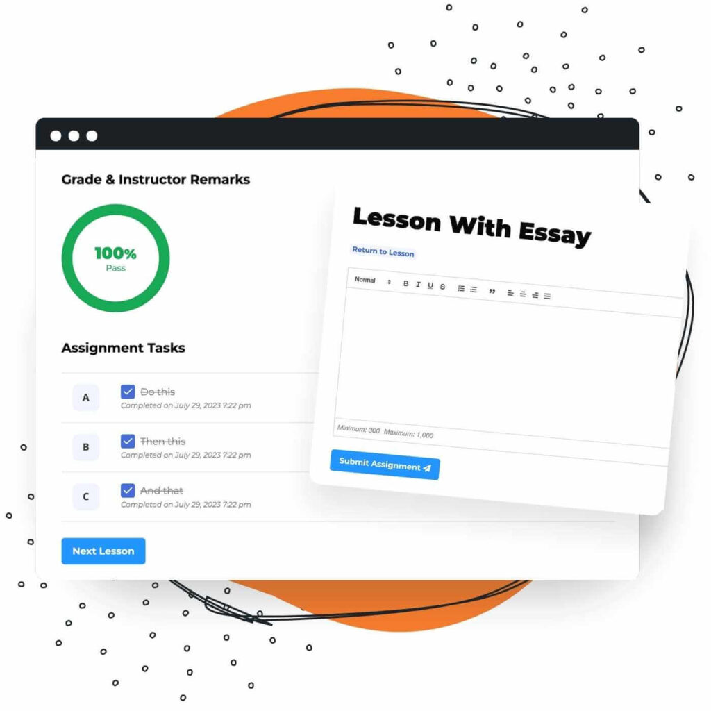 LifterLMS Student's Task List Submitted and Essay Type Form