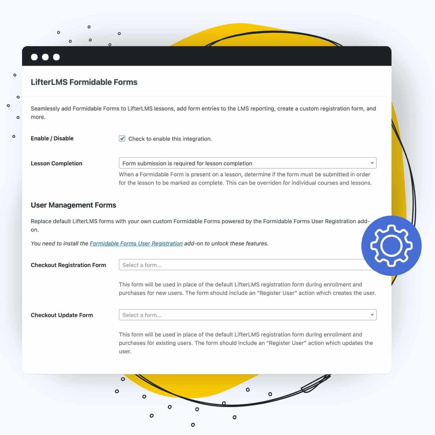 Screenshot of settings for Formidable Forms in LifterLMS