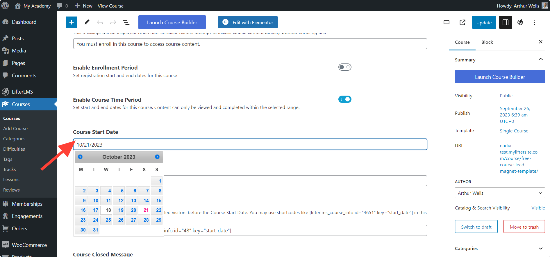 LifterLMS Course Start Date