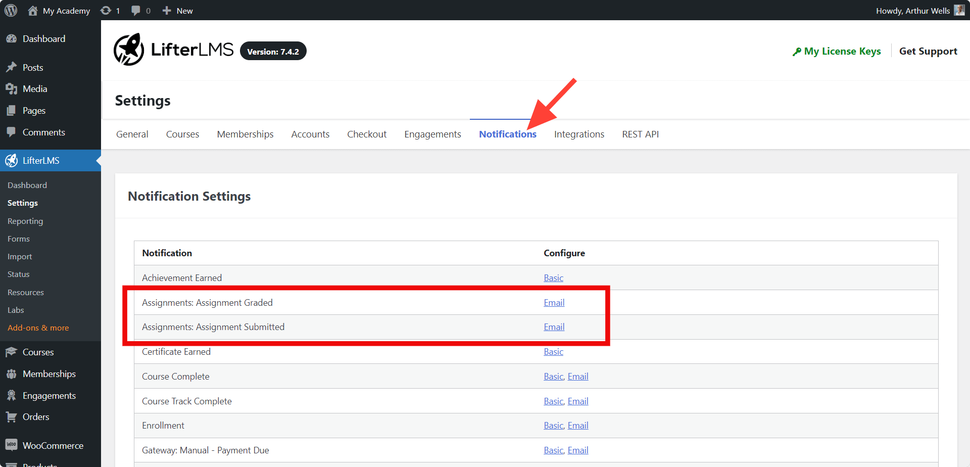 LifterLMS Assignment Notification