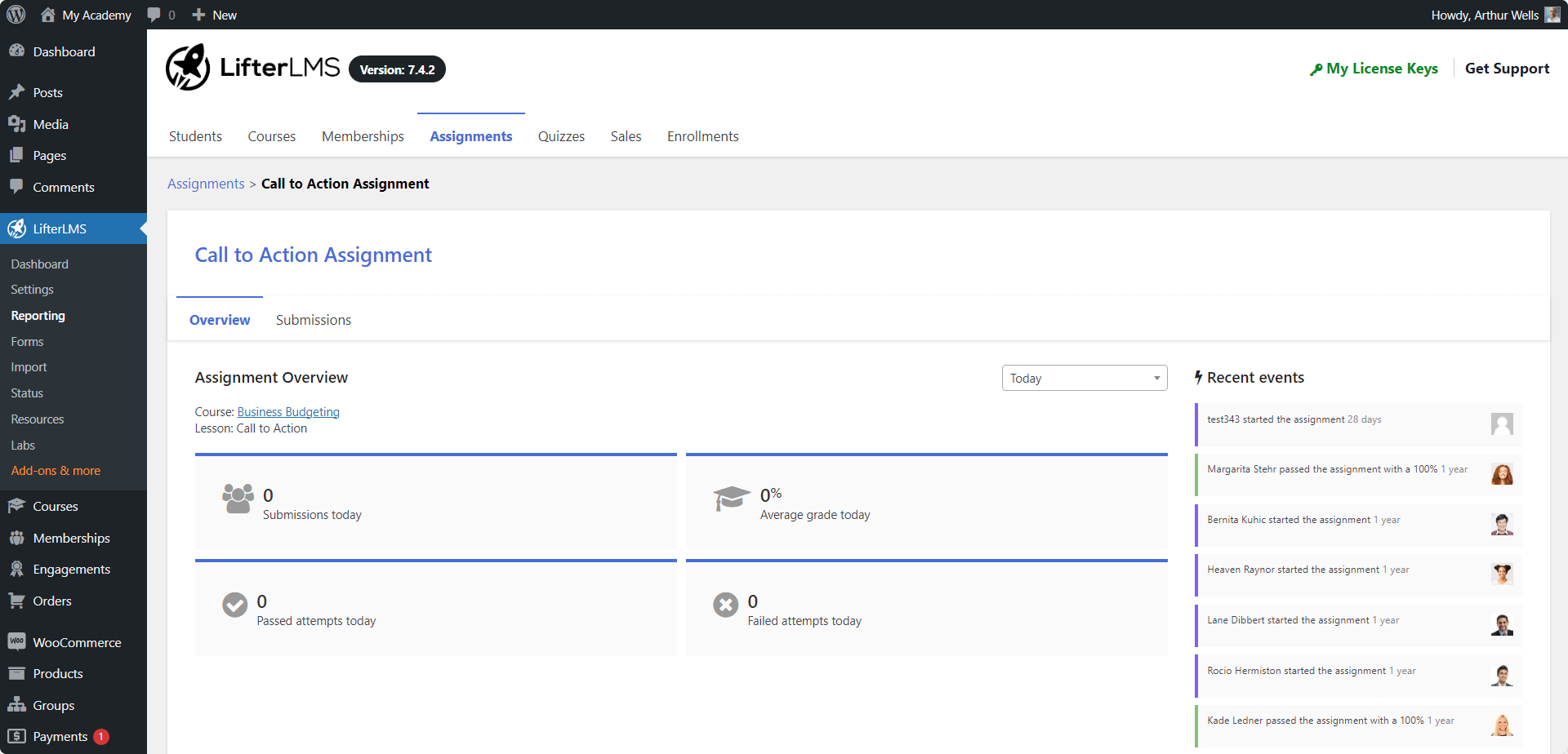 LifterLMS Assignment Reporting Overview 