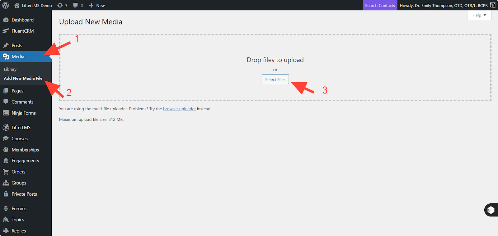 upload file in LifterLMS media library