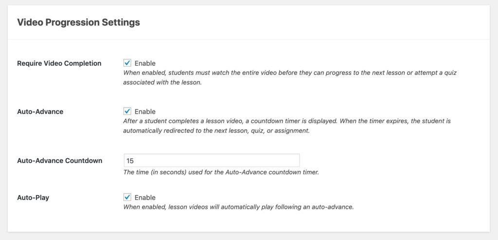 Advanced Video Progression Settings