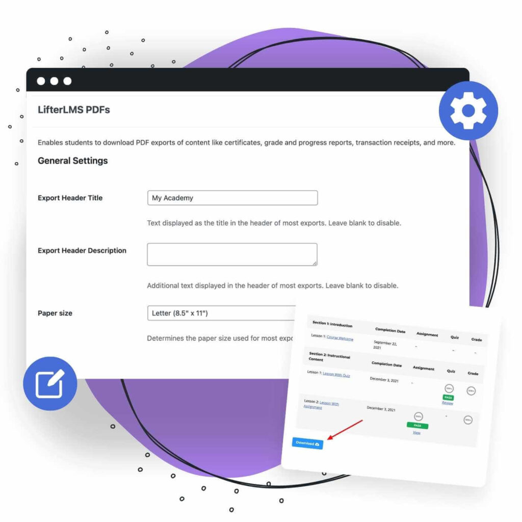 LifterLMS PDFs General Settings