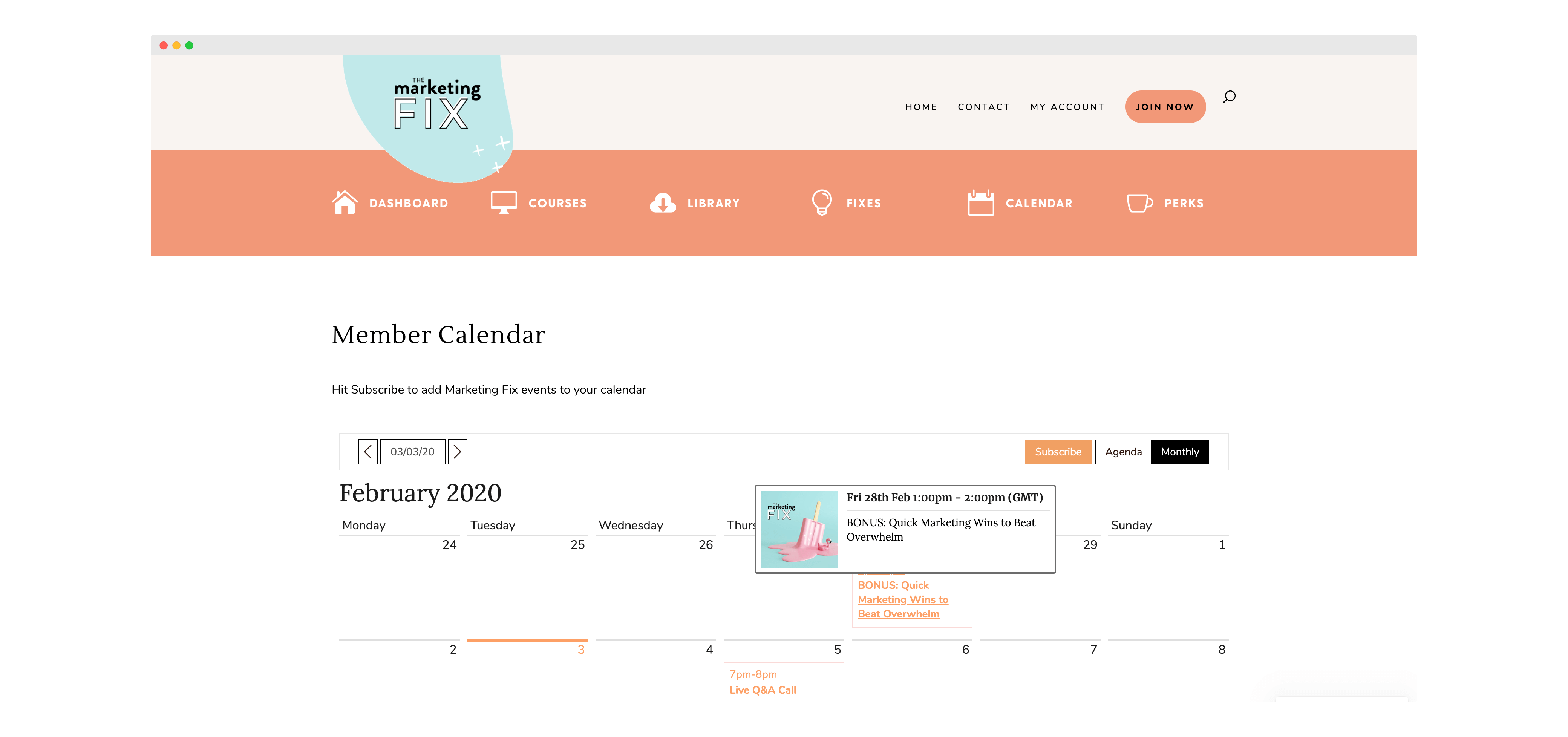 Membership Site Member Events Calendar