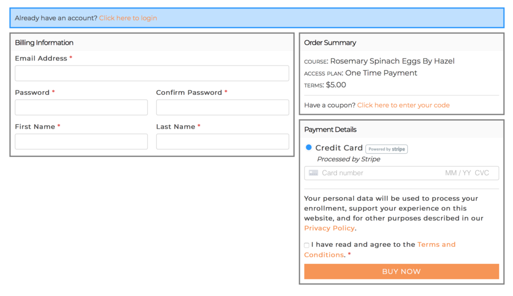 Stripe example checkout