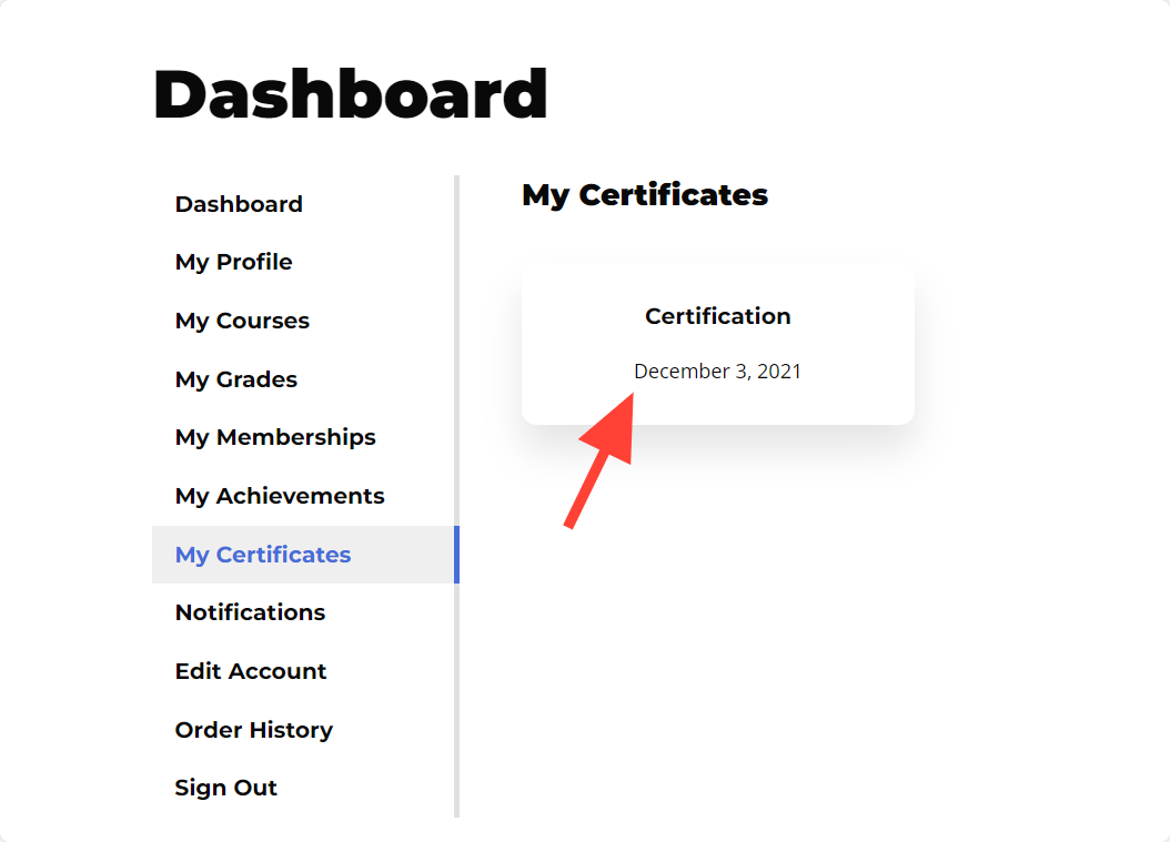 LifterLMS Certificate from Dashboard