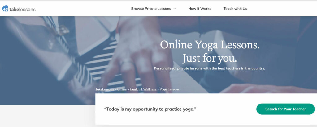 Screen Shot of TakeLessons.com yoga page