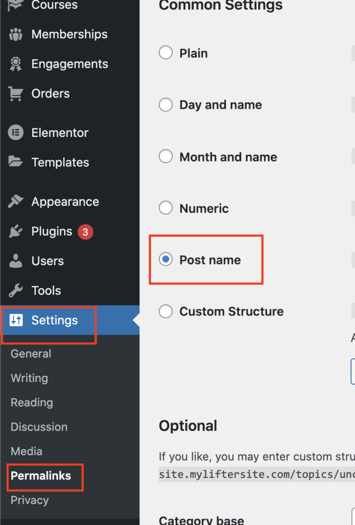 Set up Pretty Permalinks on your WordPress site in Settings - Permalinks