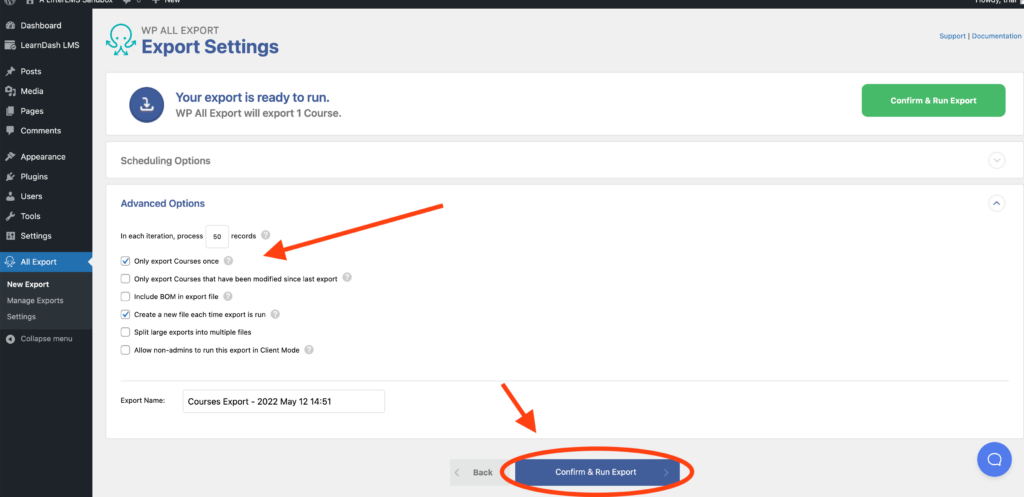 Learndash Migration - WP All Import Export Confirmation