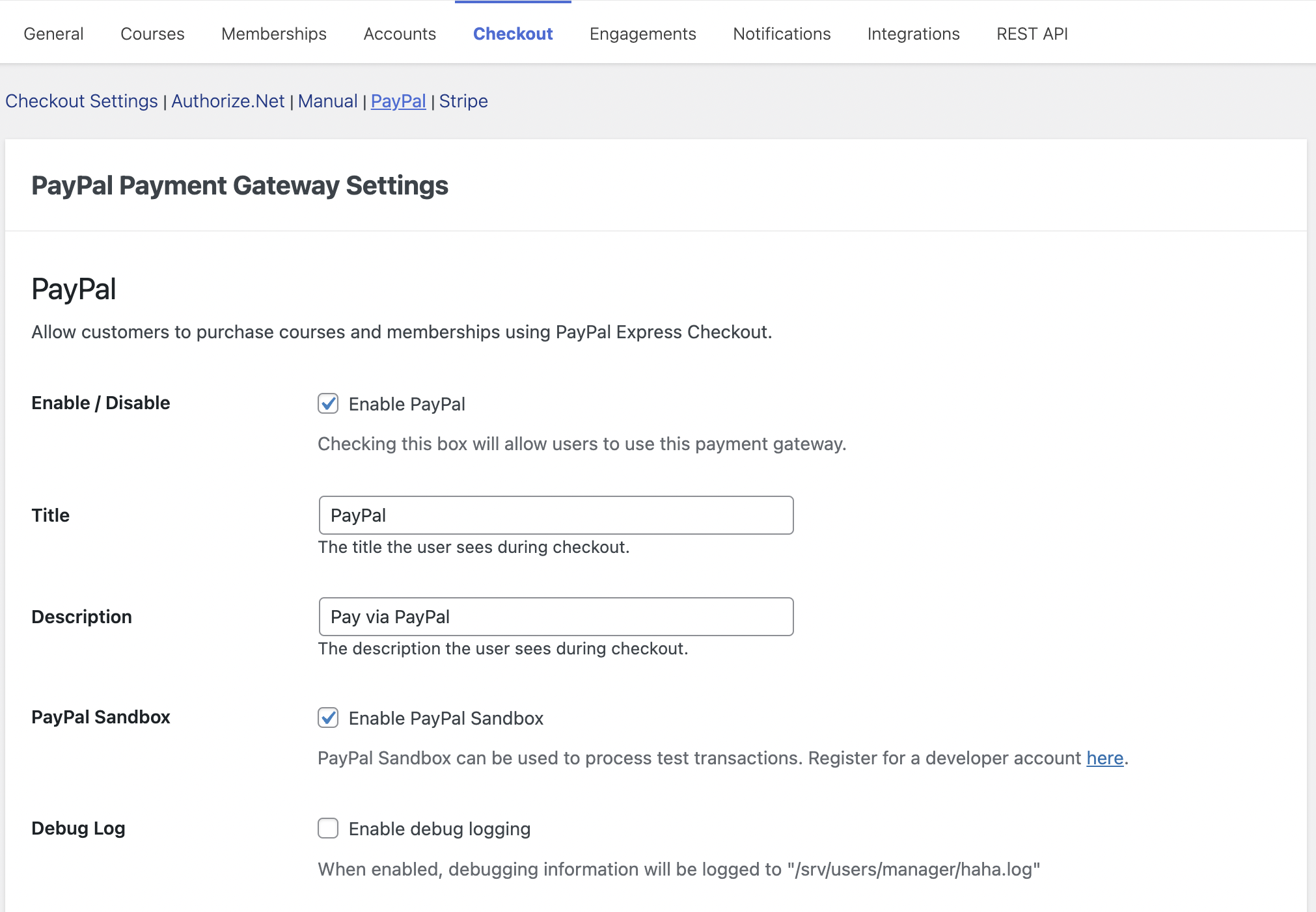 LifterLMS PayPal Payment Gateway Settings