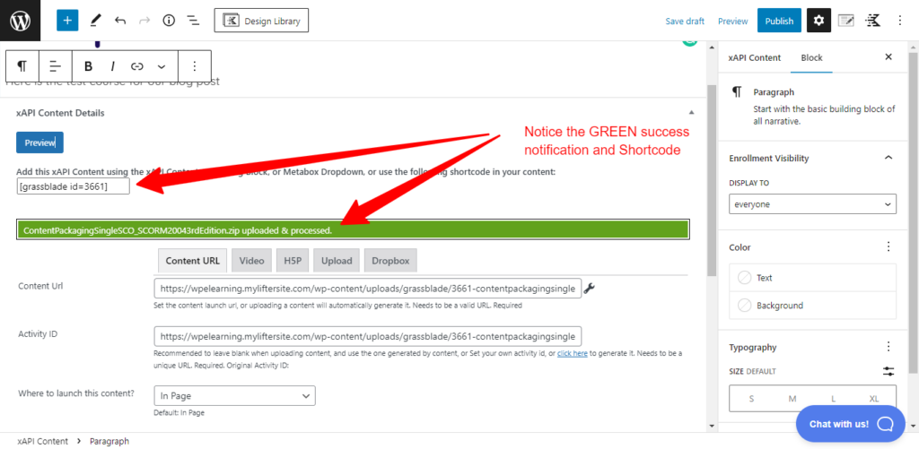 SCORM zip file uploaded