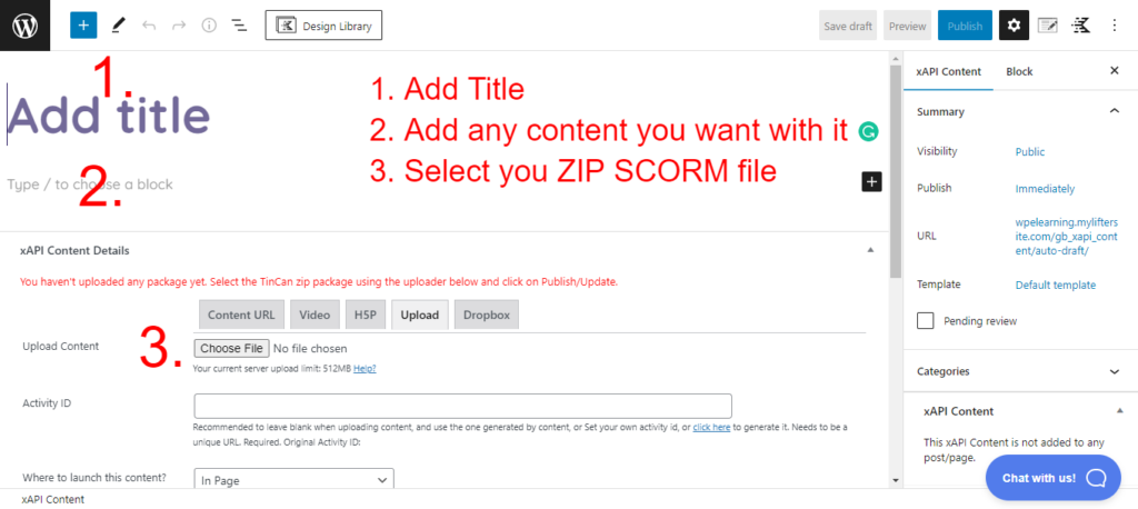 The 1,2,3 of adding your SCORM file.