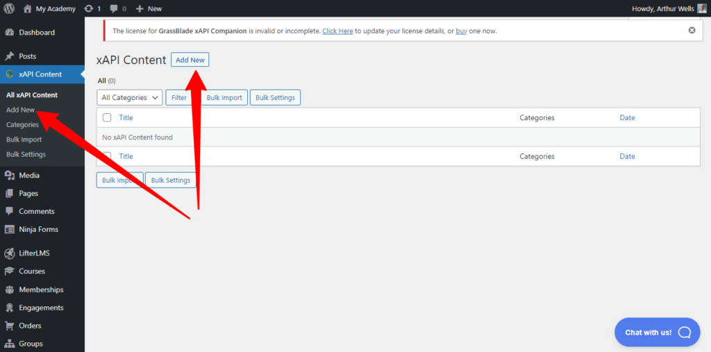 Adding xAPI SCORM content through the xAPI Content menu