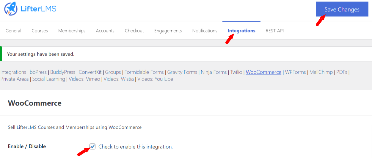 LifterLMS WooCommerce Integration Enabling