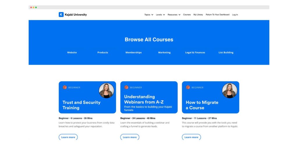 Kajabi University for Kajabi vs WordPress comparison