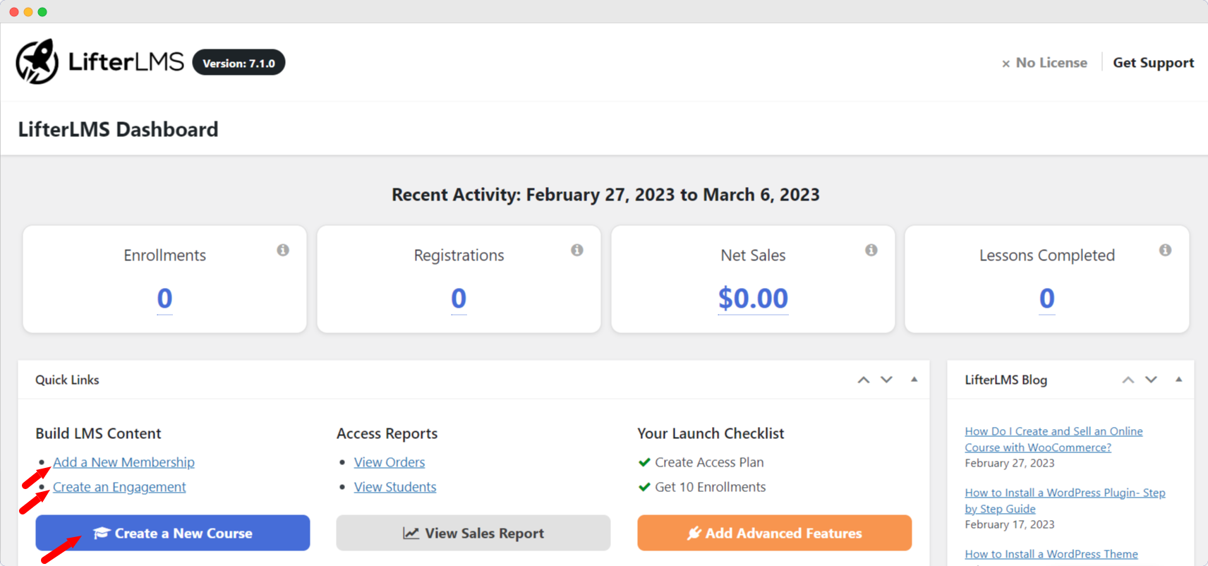 LifterLMS Dashboard Page from LifterLMS 7.1 Version