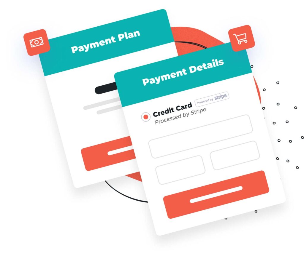 Example graphic showing payment plans and credit card purchase form to complete checkout