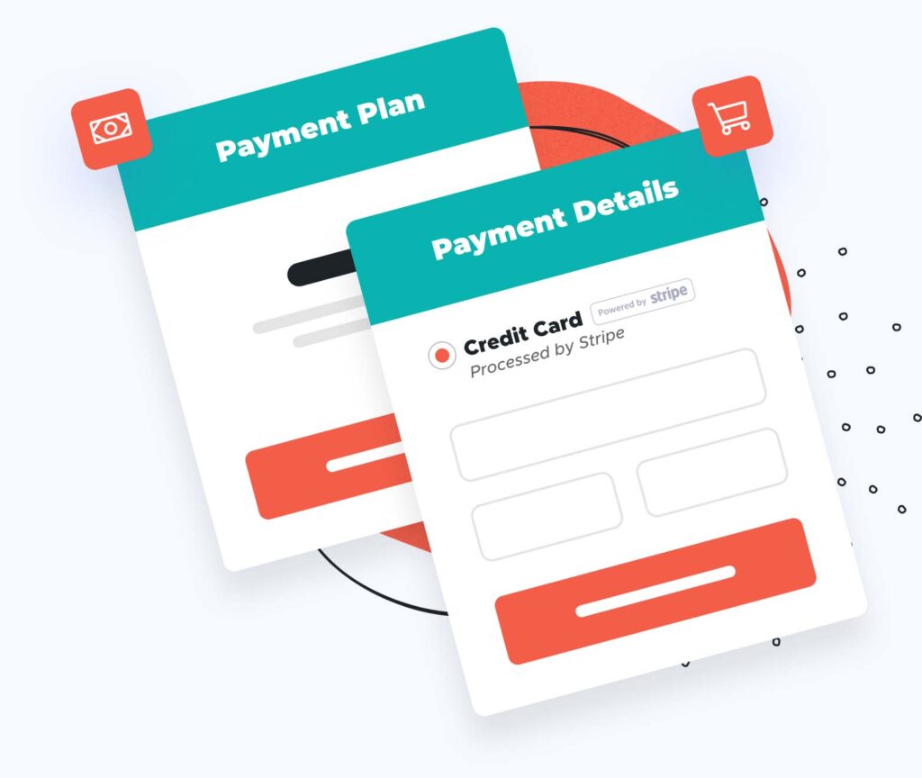Example graphic showing payment plans and credit card purchase form to complete checkout