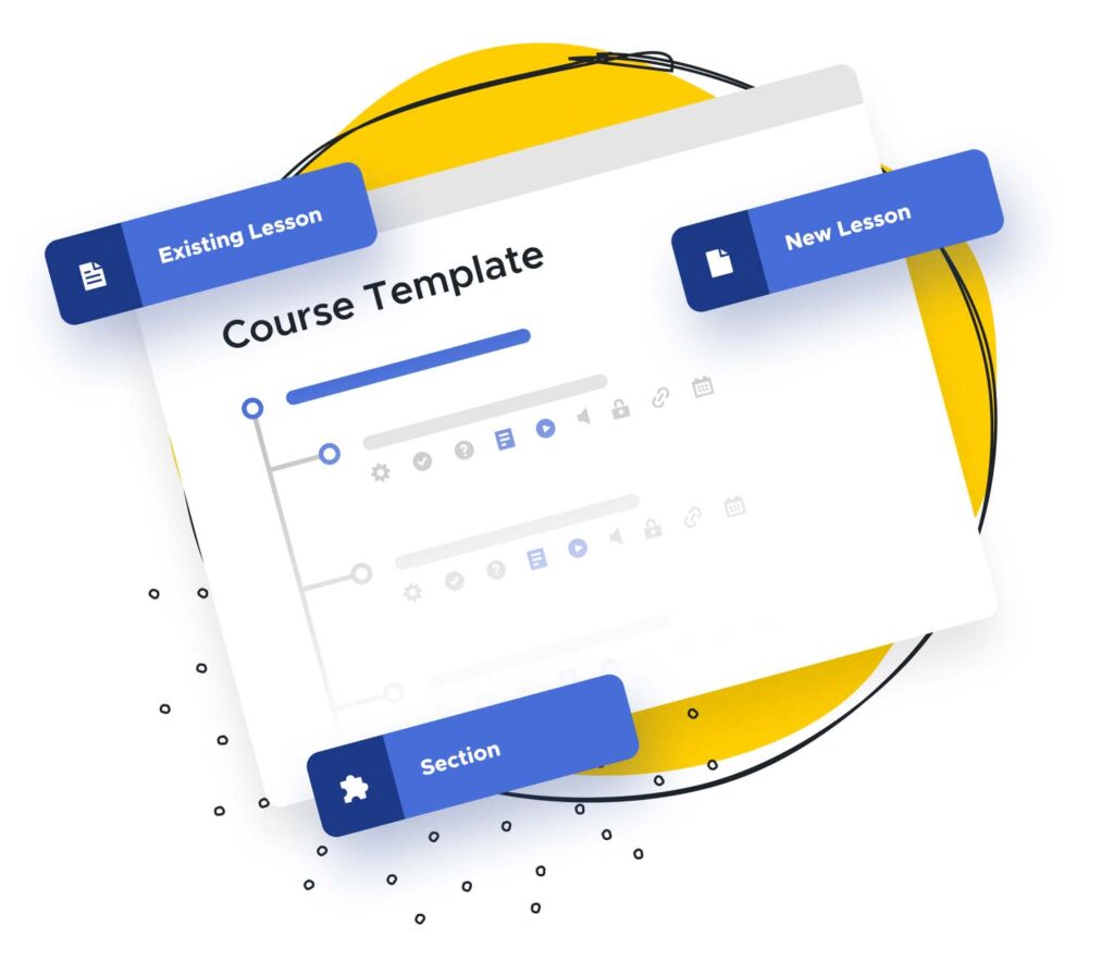Example graphic for the course builder to create course sections, lessons, and reorder items