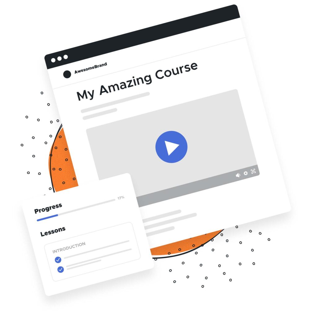 Example course image with an embedded video, lessons, and progress bar