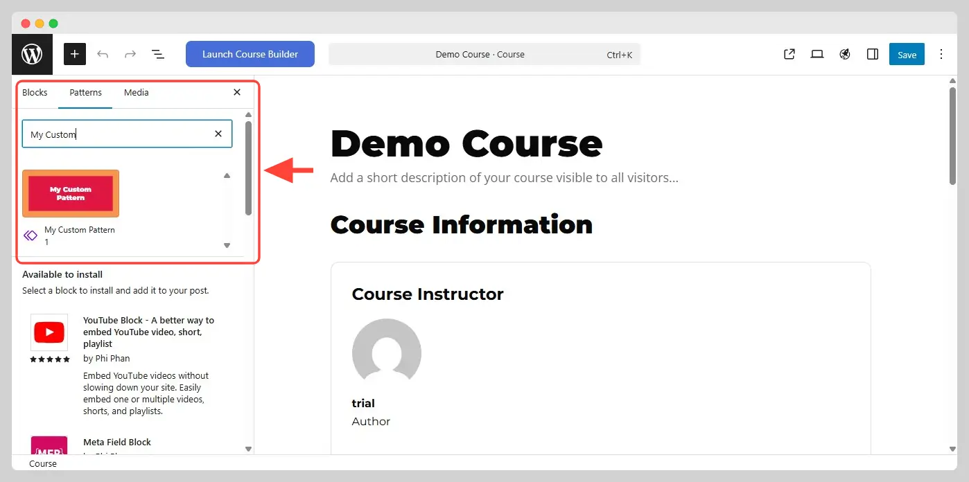 Custom pattern appearing in Patterns tab