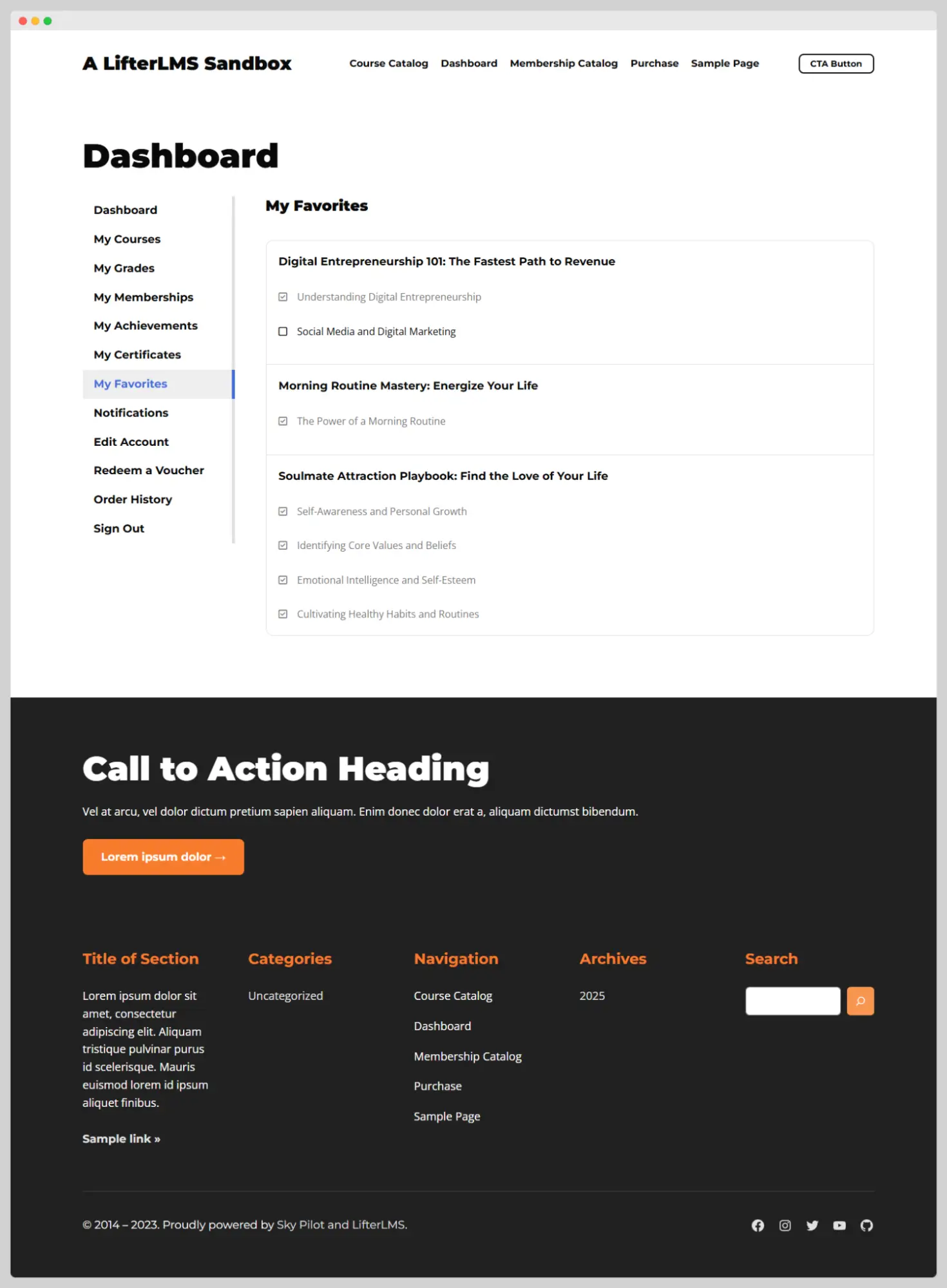 My Favorites section of the student dashboard page