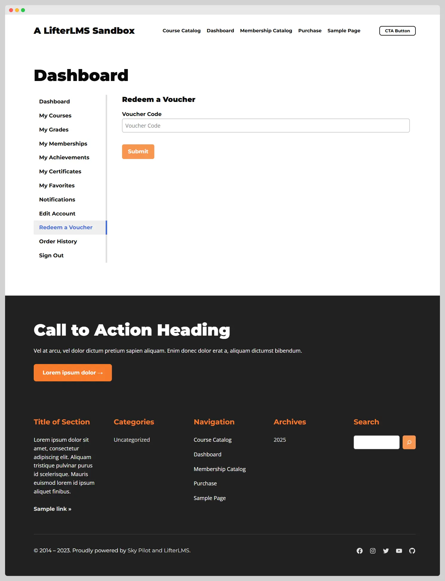 Redeem a Voucher section of the student dashboard page