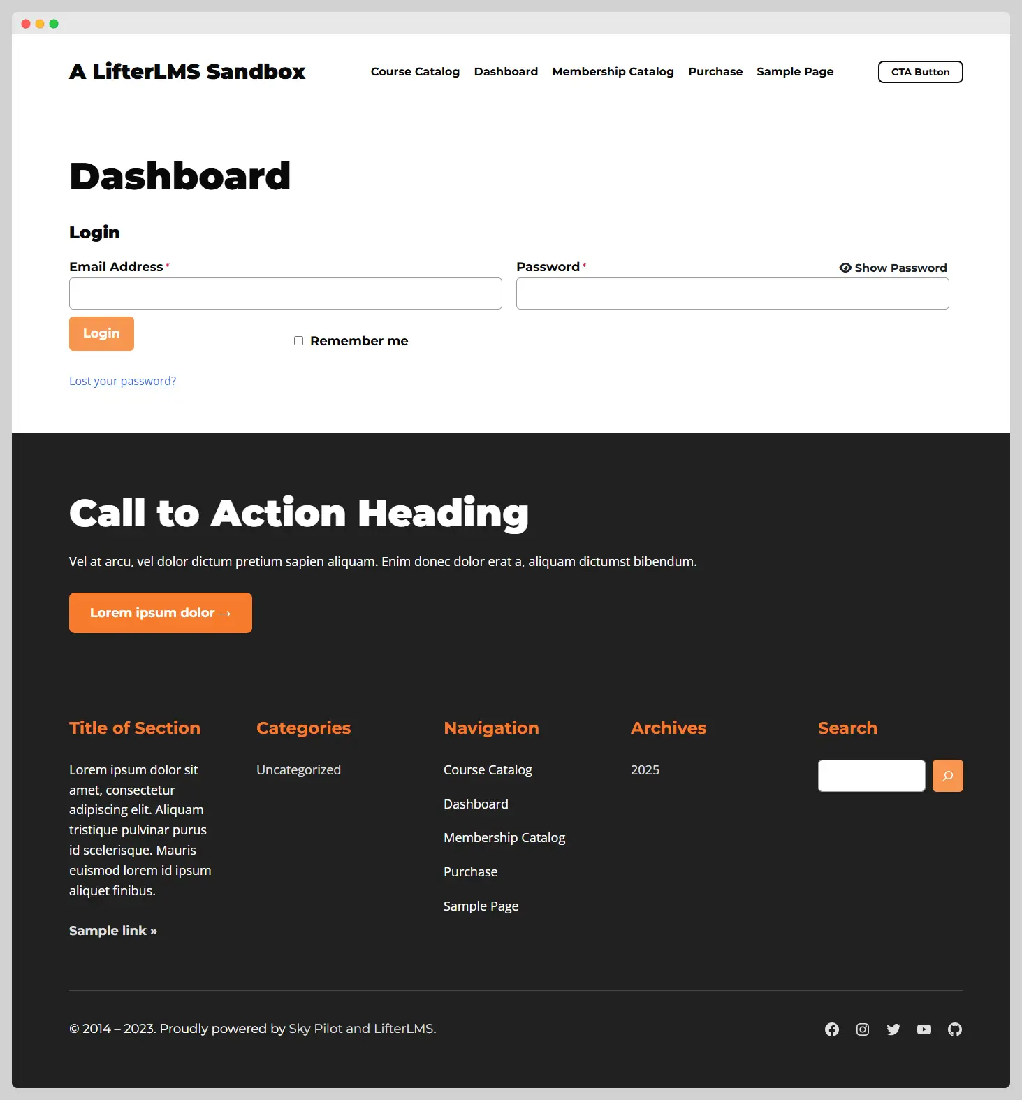 Student dashboard page when viewed by a non-logged in user