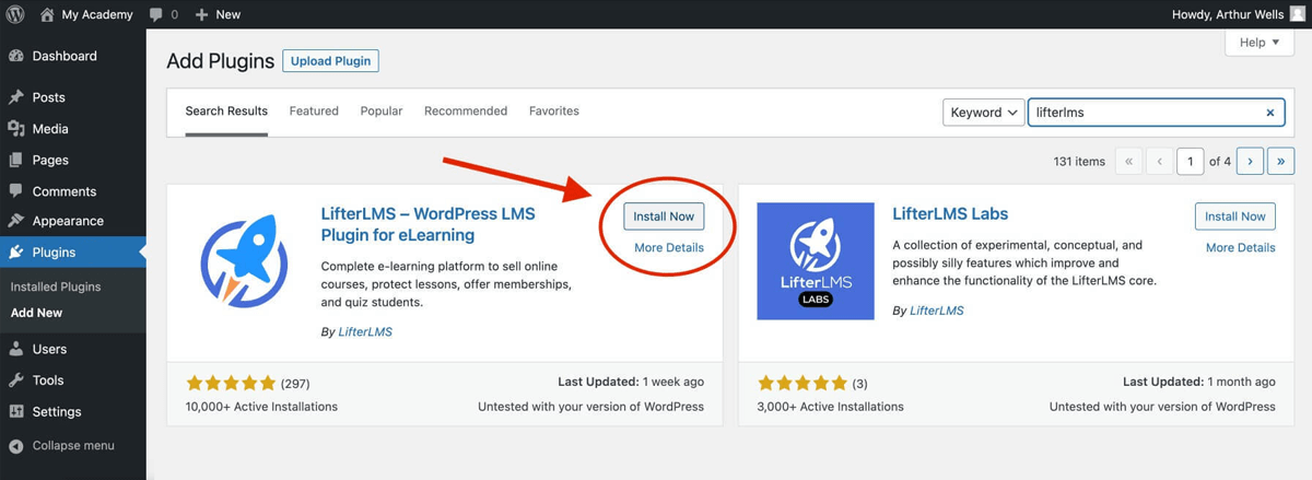 install lifterlms plugin for adding a course to WordPress