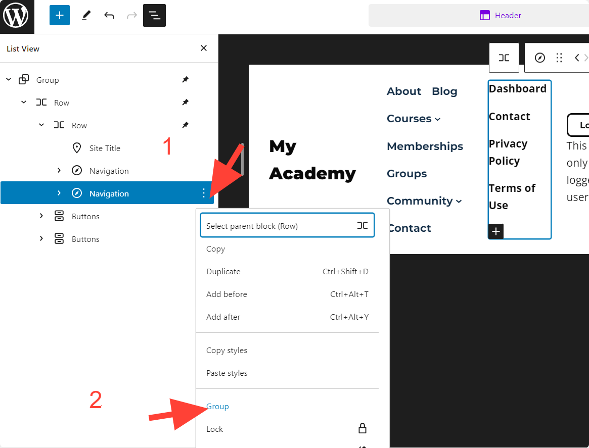 Adding Navigation to Group